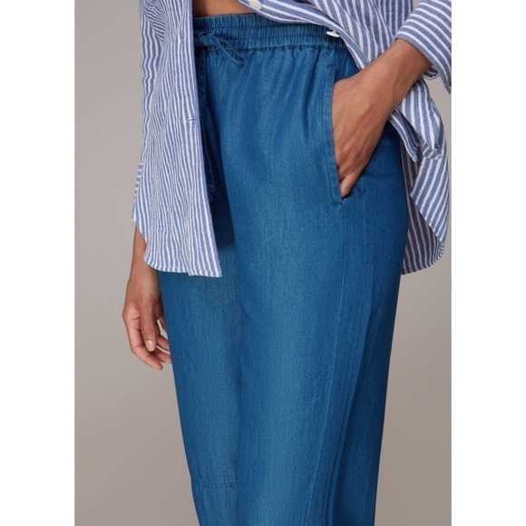 NWT WHISTLES Chambray High Rise Drawstring Waist Ankle Crop Barrel Leg Pants 10 - Picture 7 of 9